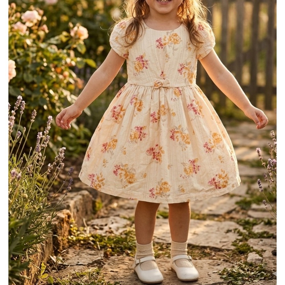 Baby B'gosh 24M Floral Dobby Stripe Cotton Dress Cream Yellow Pink